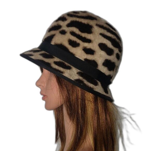 Makins New York Cloche Hat Womens Medium Leopard Print Faux Fur Ribbon Chic main image 6